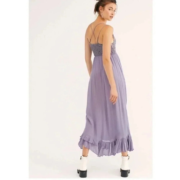 NWT Free People Adella Maxi Slip Dress Long Ruffle Lace Slate Purple Gray XS - Picture 3 of 10